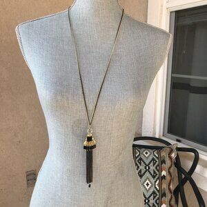 Anthropologie Shiraleah Jewelry Sloan Black Long Chain Beaded Tassel Necklace
